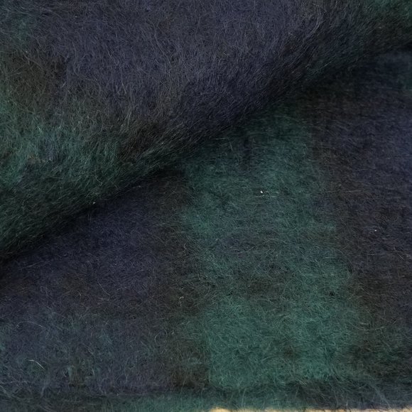 Felted Black Watch Blue & Green Tartan Handmade Wool Scarf With Fringe - Picture 1 of 2